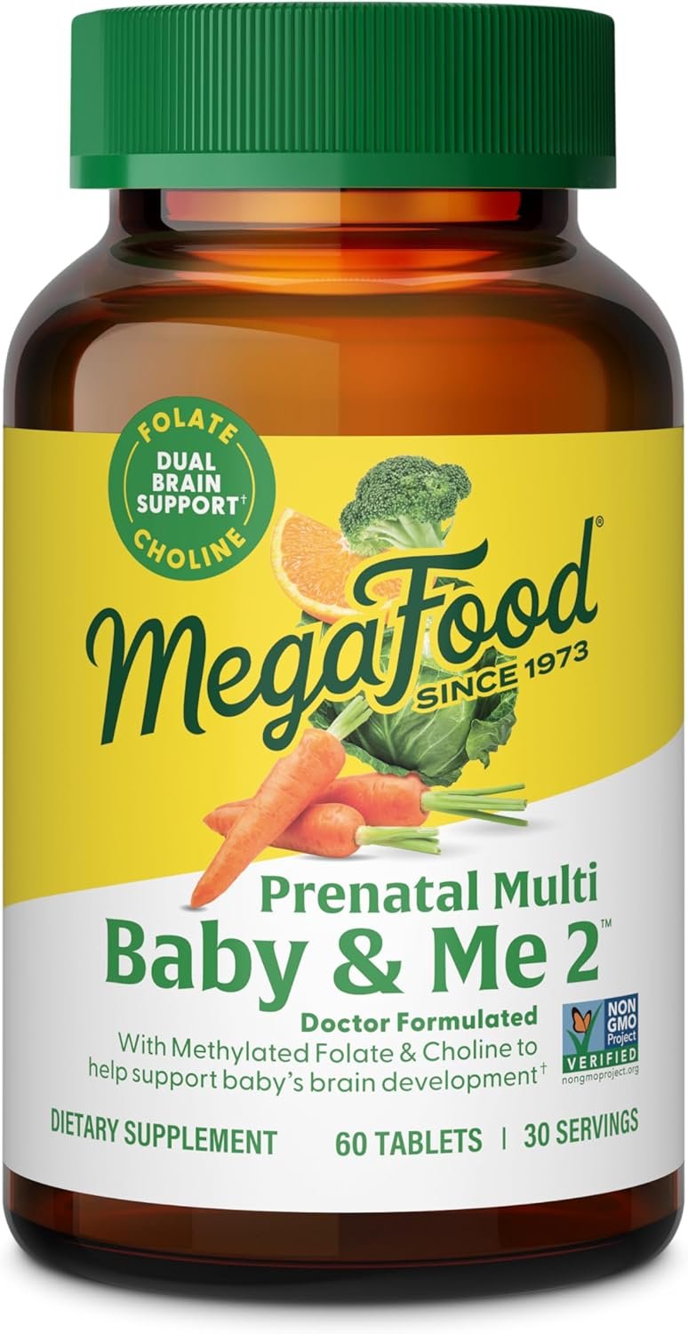 MegaFood Baby & Me 2 Prenatal Vitamin and Minerals - Vitamins for Women - with Folate (Folic Acid Natural Form), Choline, Iron, Iodine, and Vitamin C, Vitamin D and more - 60 Tabs (30 Servings)