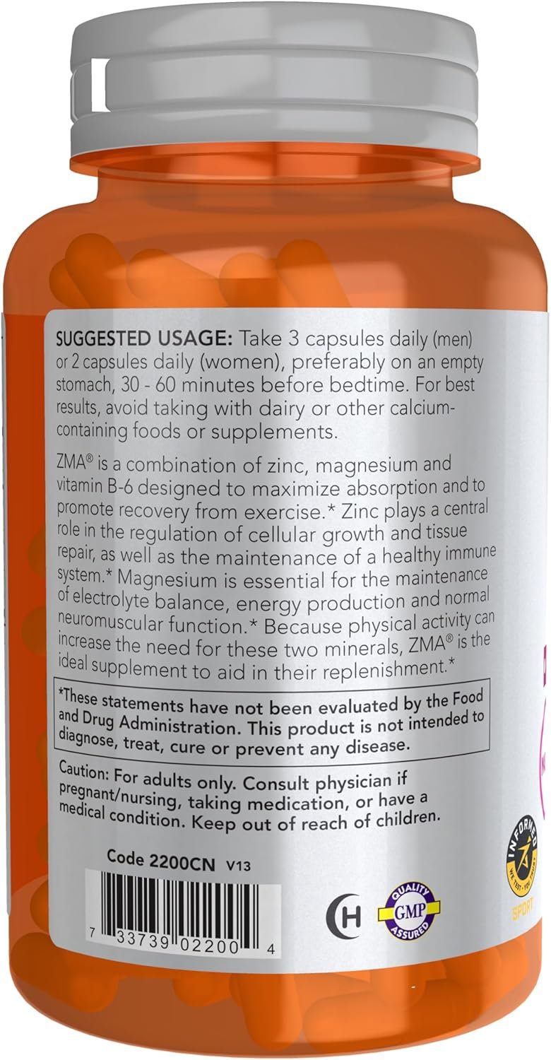 NOW Sports Nutrition, ZMA (Zinc, Magnesium and Vitamin B-6), Enhanced Absorption, Sports Recovery*, 90 Capsules - Image 3